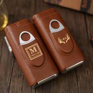 Cigar Case Personalized, Groomsman Cigar holder, Groomsmen Gifts, Best Man Gift, Father&#39;s Day Gift, Leather Cigar Case Gift Set, Humidor