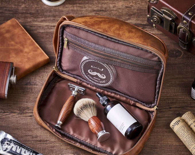 Personalized Toiletry Bag Groomsmen Gift Monogrammed Toiletry Bag Water-Proof PU Leather Dopp Kit Shaving Kit Bag Father Gift Birthday Gift