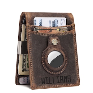 Personalisierte Groomsmen Geschenke, Geschenke für Männer, Trauzeugen Geschenke, Vatertagsgeschenk, RFID Bifold Herren Brieftasche Leder Geldscheinklammer, Airtag Kartenhalter