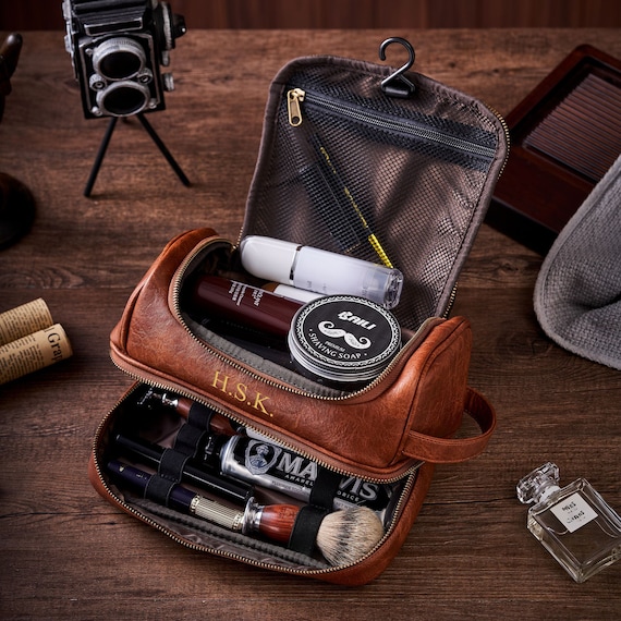 Personalized Hanging Toiletry Bag Groomsmen Gifts PU Leather