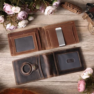 Regalos personalizados para padrinos de boda, regalos para solteros, regalos de boda para hombres, regalos de aniversario, regalos de Navidad, clip para billetes AirTag, billetera plegable RFID