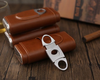 Personalized Leather Cigar Case With Cutter