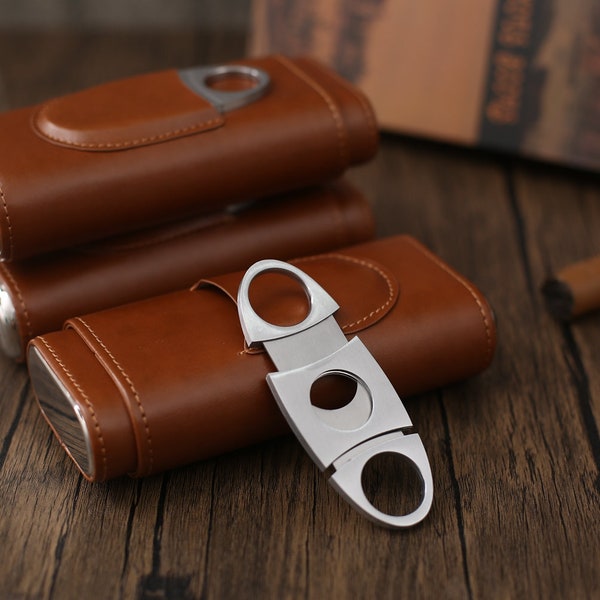 Personalized Leather Cigar Case With Cutter