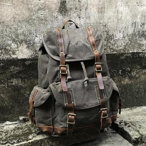 Personalized Waxed Canvas Backpack Large Travel School Bag Gift for Him Mens Laptop Rucksack Christmas Gifts ideas Unisex Weekender Backpack
