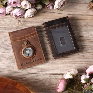 Clip de dinero personalizado para hombres, billetera de cuero con ventana de identificación transparente para Apple AirTag, regalos para hombres, novios, aniversarios, esposos, papás, Navidad