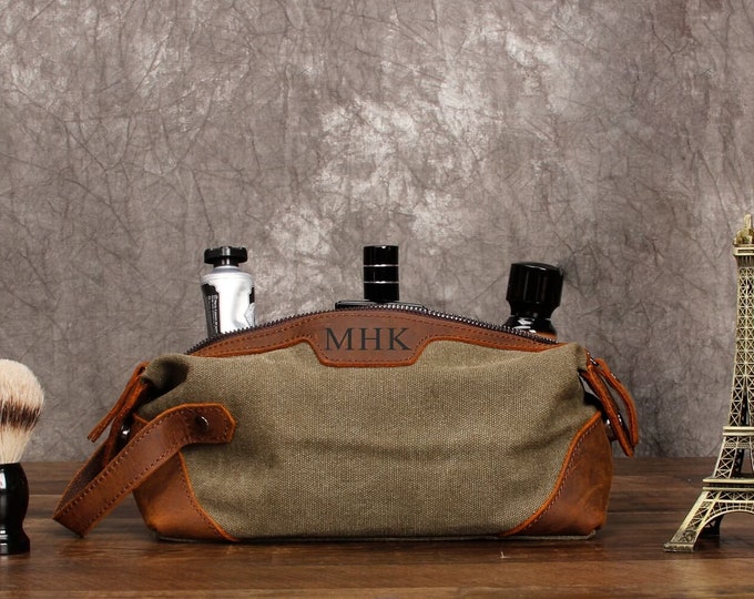 Groomsmen Gifts, Personalized Canvas Dopp Kit, Gifts For Men Monogrammed Toiletry Bag Wedding Gift Groomsman Gift Christmas Gift Shaving Kit