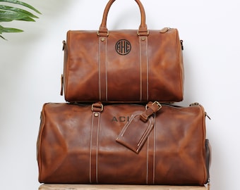 Personalized Leather Duffle Bag, Men's Weekender, Handmade Gym Bag