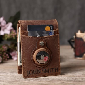 Regalos personalizados para padrinos de boda, clip para billetes AirTag, regalos para hombres, regalos de Navidad, regalo de San Valentín, tarjetero plegable, billetera de cuero