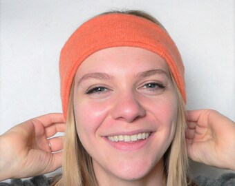 Handmade Cashmere Reversible Headband Ear Warmers - Orange
