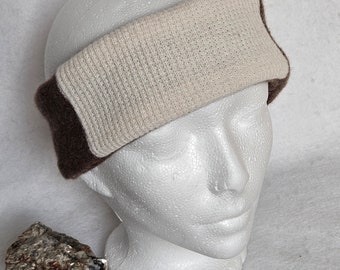 Handmade Cashmere Headband Ear Warmers - Brown and White