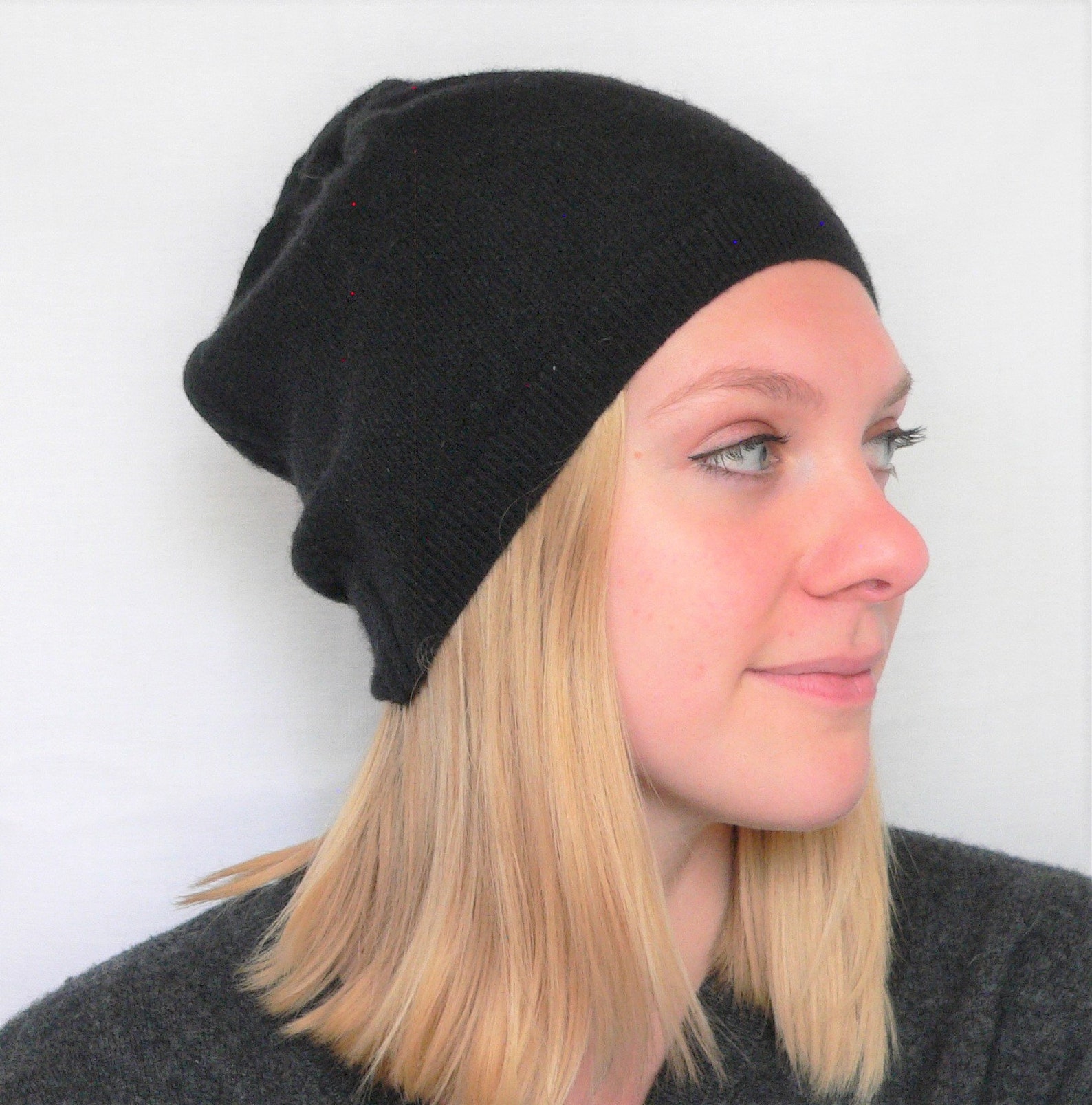 Handmade Cashmere Beanie Hat Black Etsy
