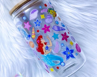 16oz Custom Cup, Choice of Glass or Acrylic, Princess Ariel Inspired Cup,