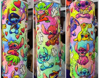 Stitch Inspired Tumbler, Glitter Edges, Custom Water Bottle or Tumbler