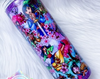 Mulan Inspired Tumbler, Glitter Edges, Custom Water Bottle or Tumbler