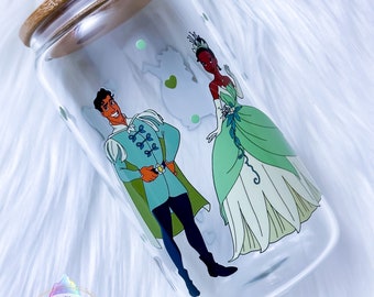 Ready to Ship, 16oz Custom Glass Tumbler, Princess and the Frog Inspired Cup, Birthday Gift, Christmas Gift, Glass Cup, Coffee Cup