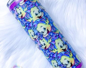 Flounder Inspired Tumbler, Little Mermaid, Custom Water Bottle or Tumbler