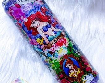 Princess Floral Tumbler, Custom Water Bottle or Tumbler