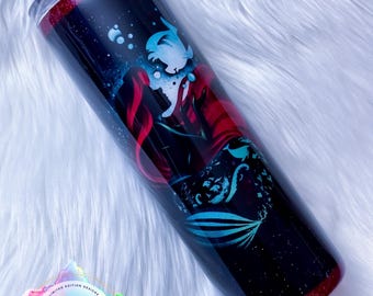 Ariel Inspired Glitter Tumbler, Custom Water Bottle or Tumbler