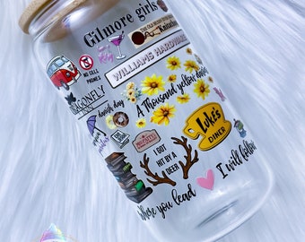 Ready to Ship, 16oz Custom Glass Tumbler, Stars Hallow, Gilmore Girls Inspired Cup, Birthday Gift, Christmas Gift, Glass Cup, Coffee Cup