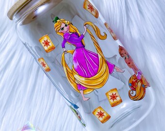 Ready to Ship, 16oz Custom Glass Tumbler, Rapunzel Inspired Cup, Birthday Gift, Christmas Gift, Glass Cup, Coffee Cup