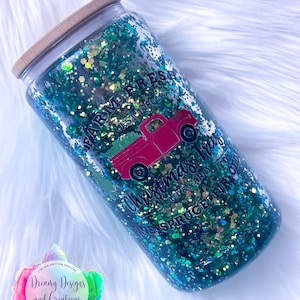 Ready to Ship, 16oz Custom Snowglobe Glass Tumbler,Christmas Inspired Glitter Cup, Birthday Gift, Christmas Gift, Glass Cup, Valentines Gift