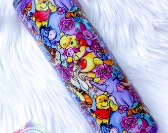 Winnie the Pooh Tumbler, Glitter Edges, Custom Water Bottle or Tumbler