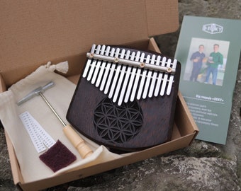 Flower of life kalimba, wood carved gift, sacred geometry cigar box guitar, musical instruments, gifts for musicians