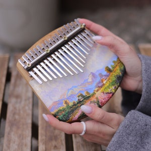 Ręcznie malowany dębowy kalimba 17 klawiszy, mbira, marimba, prezenty dla muzyków, ręcznie robiony wyjątkowy prezent, kieszonkowe pianino