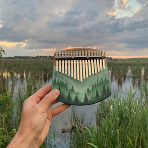Enchanting forest hand-painted kalimba, 17 key thumb piano, marimba
