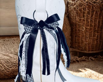 Cowgirl Boot Bows in black and white and glass diamond middle