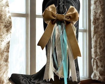 Cowgirl Boot Bows in Vintage Creams and Browns and Turquoise