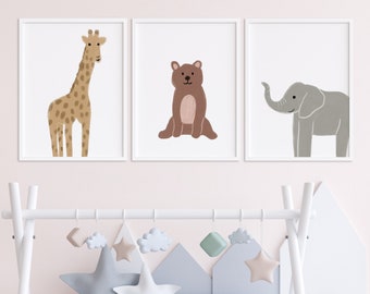 Druckbare Tier Wandkunst, Safari Kindergarten Druck, Kindergarten Tiere Druck, Tier Poster Kinder, Spielzimmer Poster, süße Kindergarten Poster