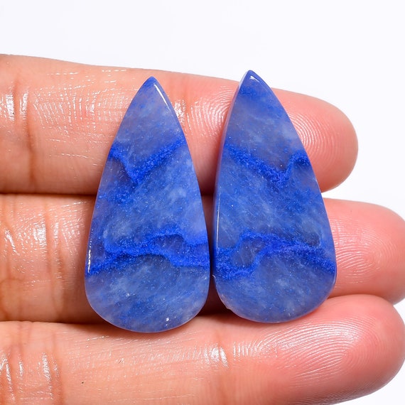 Exclusive Top Grade Quality 100% Natural Lazulite Pear Shape Cabochon Loose Gemstone Pair For Making Earrings 18 Ct 25X14X3 mm H-1203