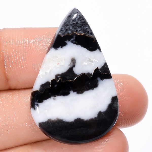 Natural Black Zebra Jasper Gemstone Cabochon Black Zebra Jasper Jewelry Pendant Making Zebra Jasper Stone Genuine Zebra Jasper 33X21X5 mm