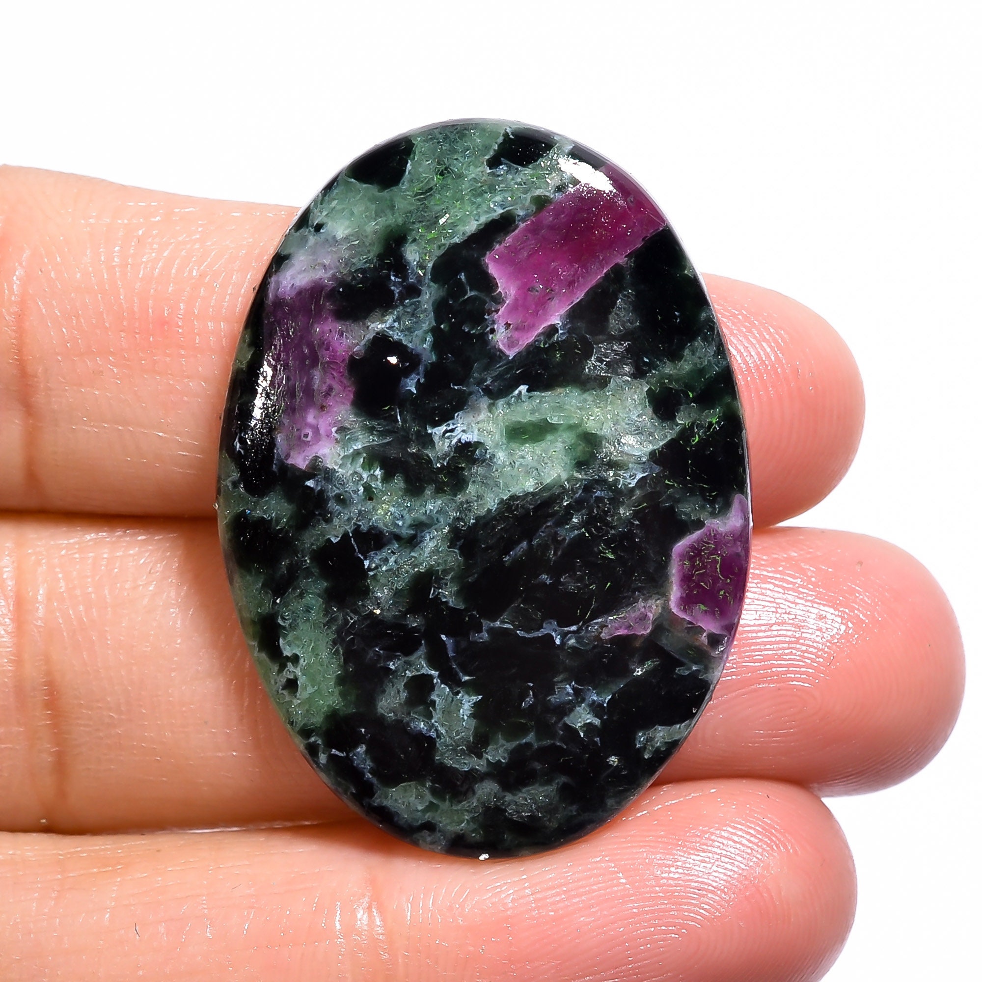 Top Grade Quality 100% Natural Ruby Zoisite Oval Shape Cabochon Loose Gemstone For Making Jewelry 36X23X5 mm D-3668 42.5 Ct