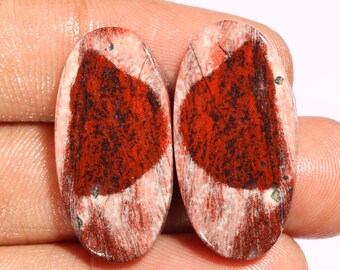 Natural Rainbow Jasper Cabochon Pair Oval Shape Cabochon Loose Gemstone Pair,For Making Jewelry 39 Ct 29X14X5 MM D-6715
