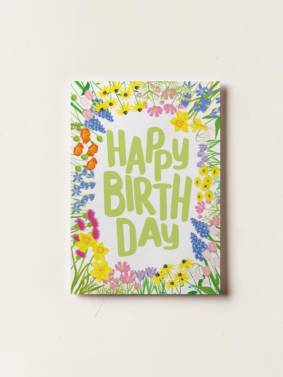 Floral and Colourful Happy Birthday Card