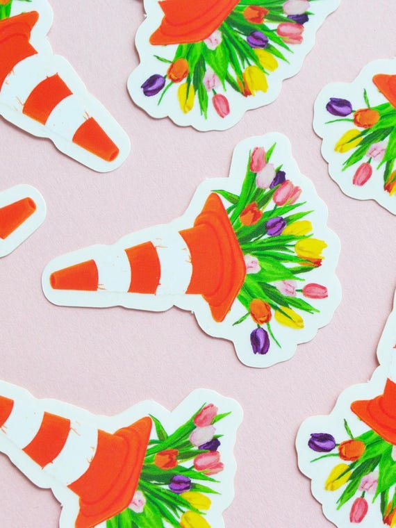 Vinyl Road Cone Tulip Bouquet Sticker