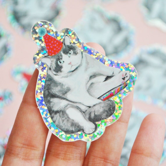 Glittery Party Kitty Sticker