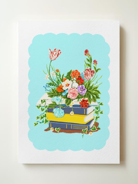 Flower Bouquet Atop A Stack of Books Art Print