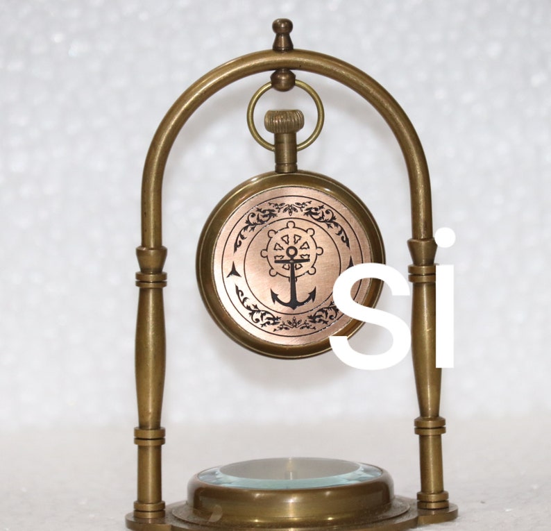 Antique Nautical Wheel Anchor Brass Table Top Decor Clock with Compass