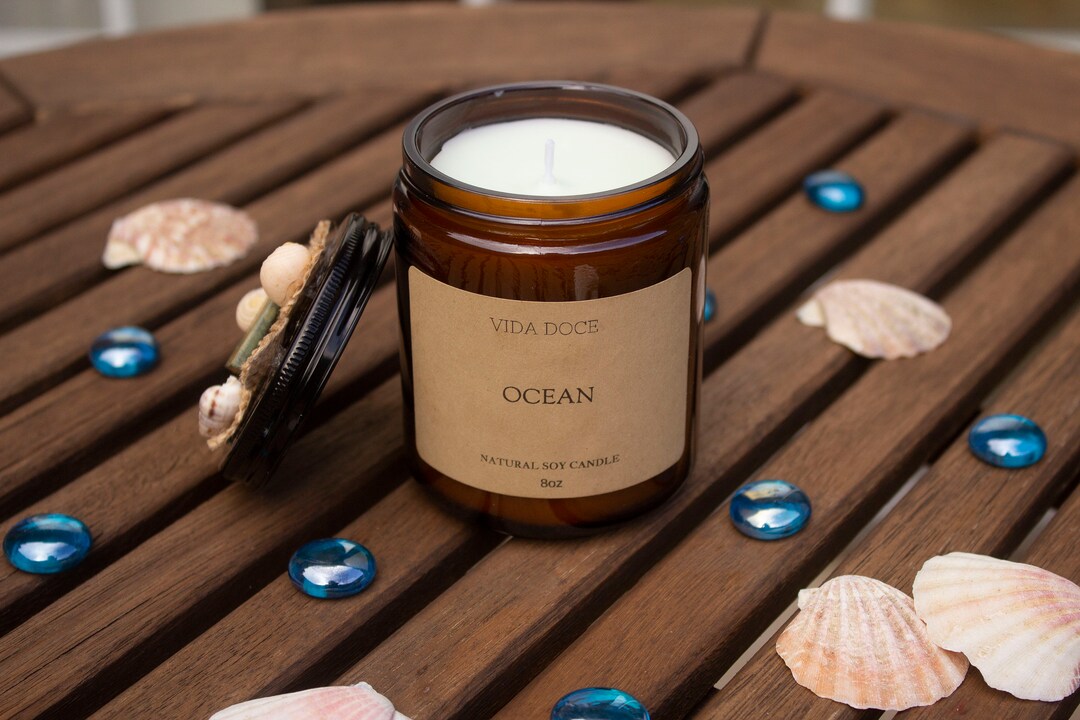 Ocean Scented Soy Candle 8 Oz With Decorated Lid - Etsy
