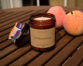 Georgia Peach Scented Soy Candle 8oz with Decorated Lid
