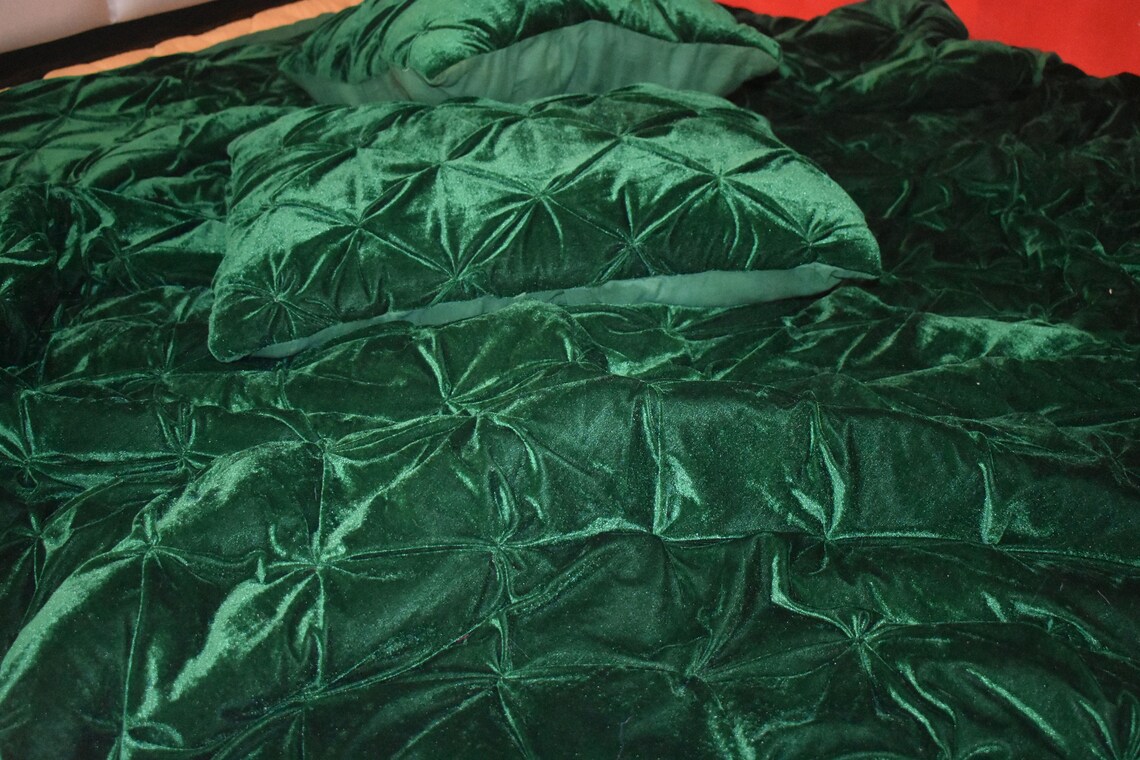 Emerald Green Velvet Quilt Emerald Green Luxury Comforter Etsy