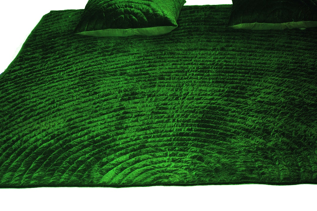 Emerald Green Velvet Quilt Velvet and Cotton Quilt Green Velvet Bedding