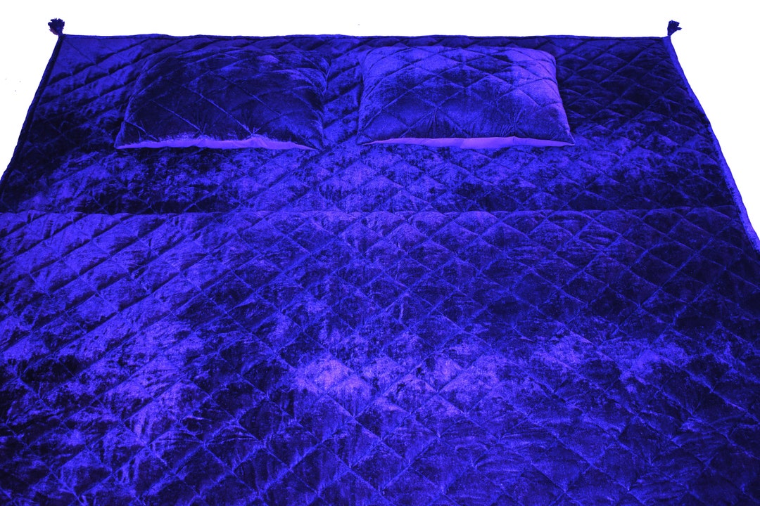 Royal Blue Velvet Quilt Queen Quilt Velvet Comforter King Size Quilt Throws and Blankets Velvet