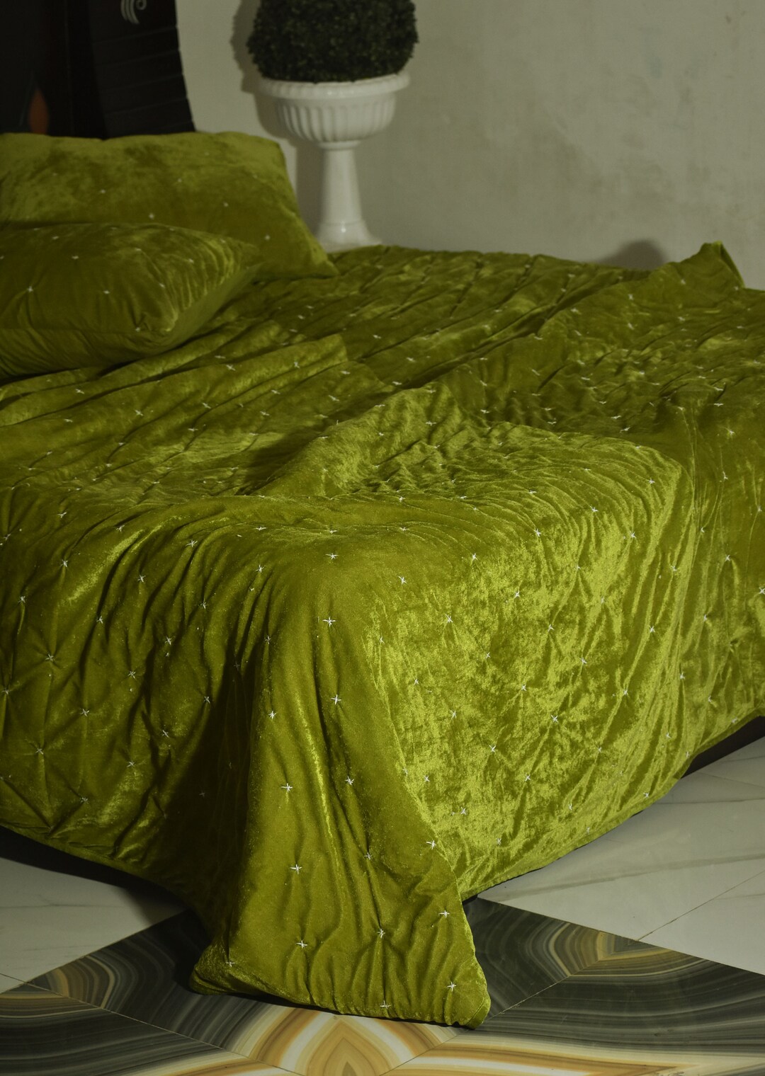 Olive Green Velvet Quilt Velvet Blanket Quilt Throw Green Bedspread