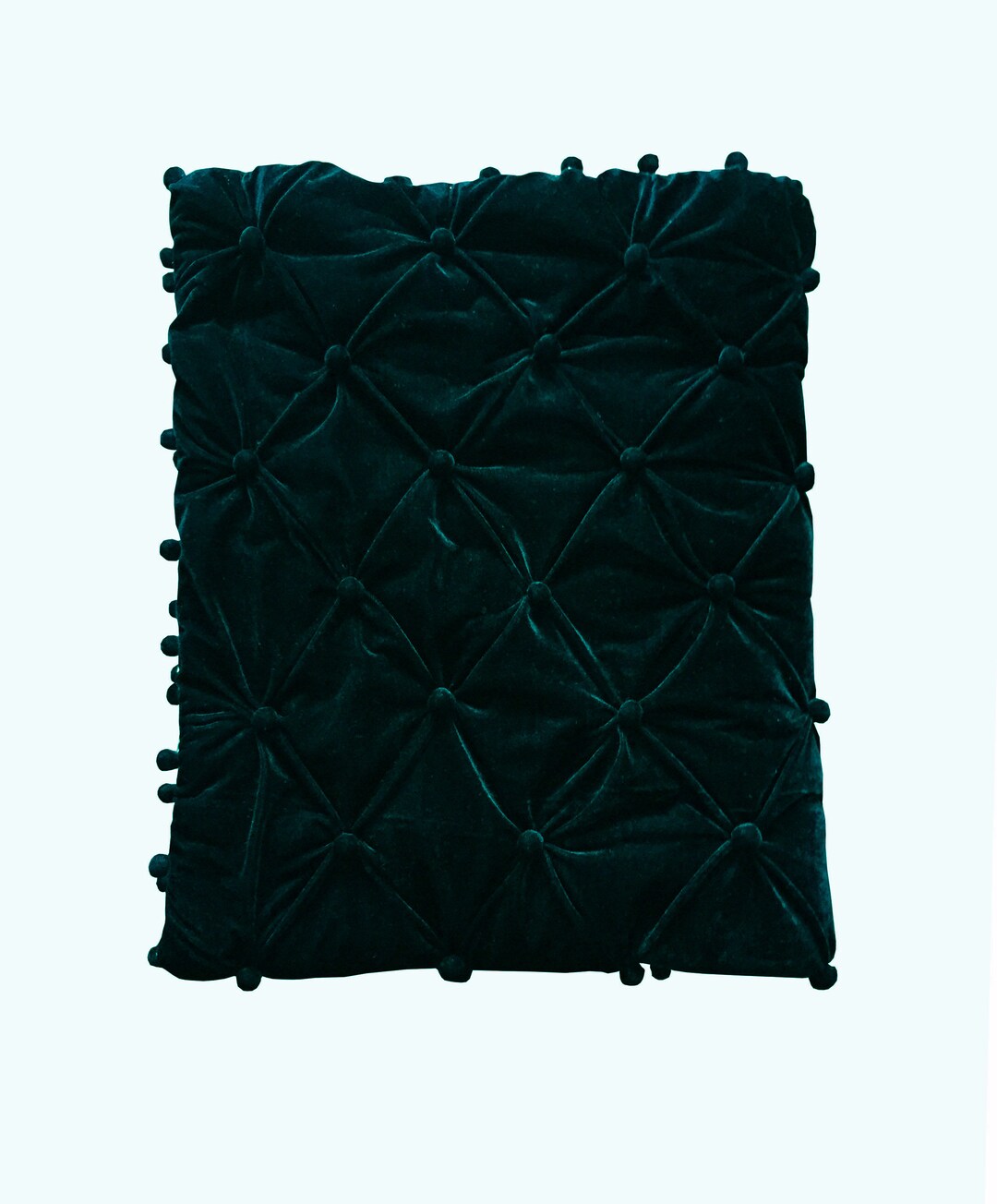 Teal Velvet Pompom Quilt Comforter Blanket Bedspread King Velvet