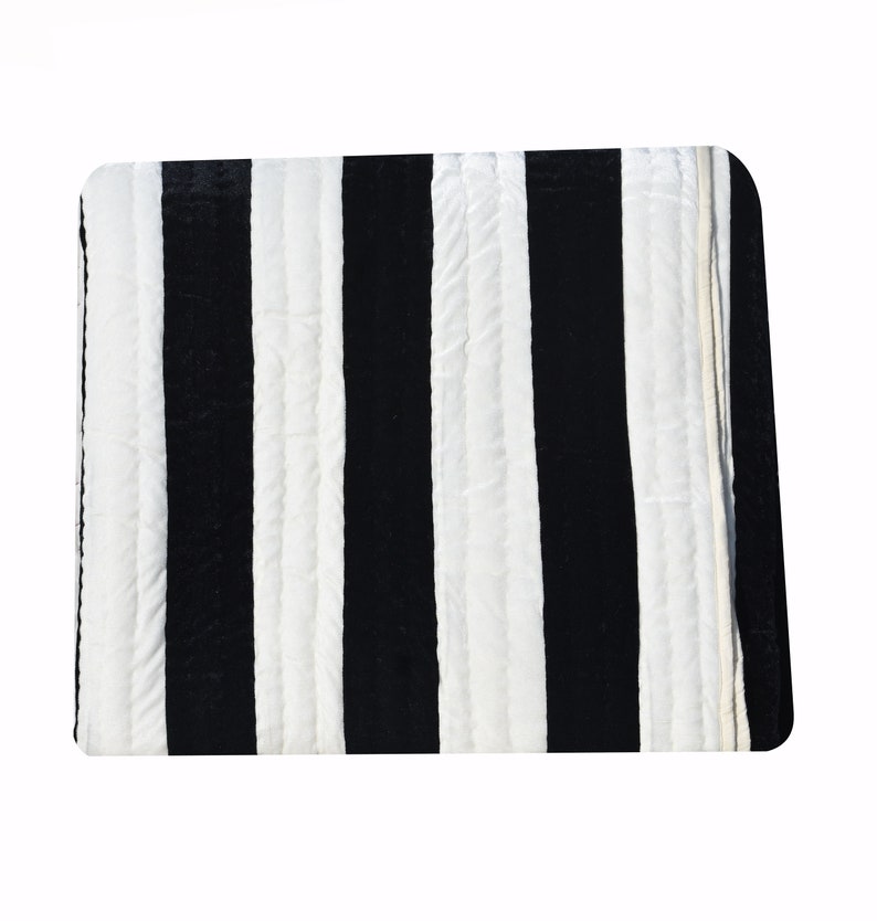 Black White Striped Velvet Quilt King Velvet Quilted Throw Etsy