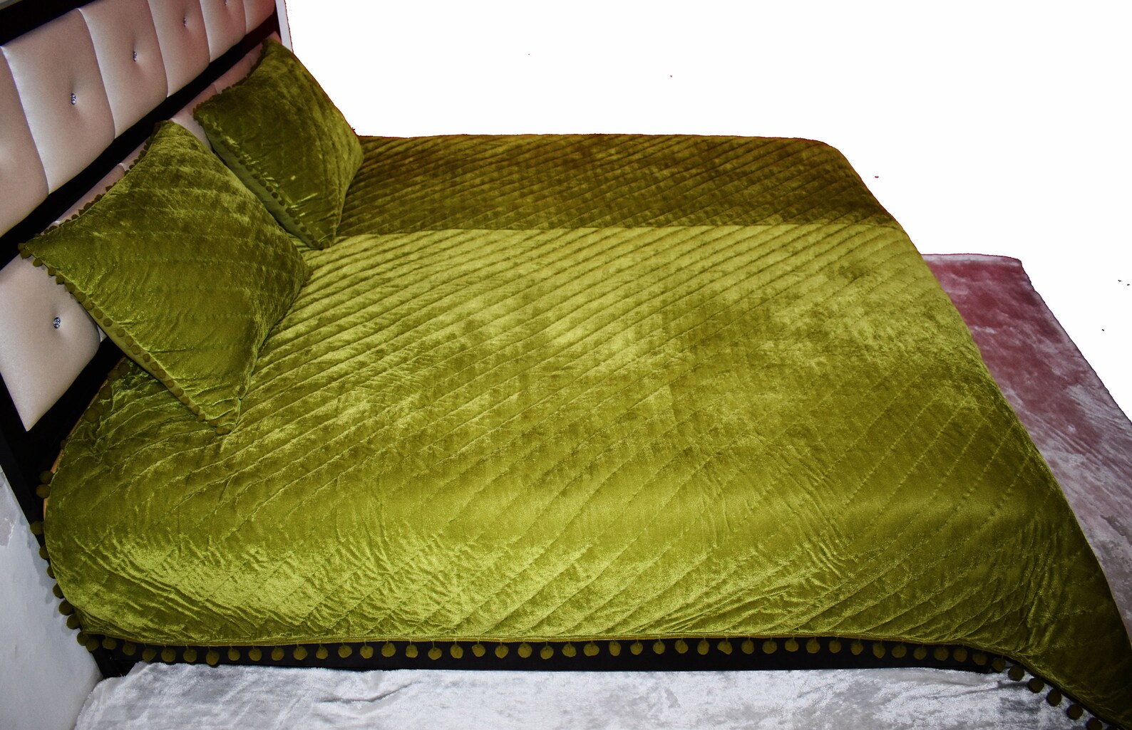 Olive Green Velvet Quilt Velvet Comforter Queen Quilt King Etsy